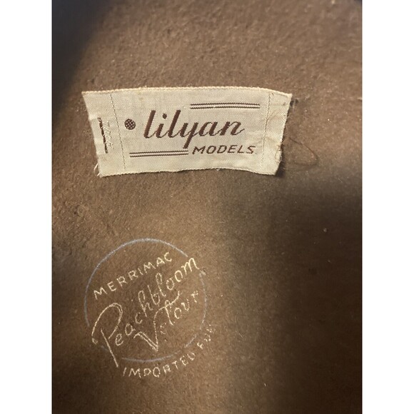 Lilyan Models Merrimac Peachbloom Brown Velour Fascinator Hat Beaded Sequins VTG - Picture 7 of 11